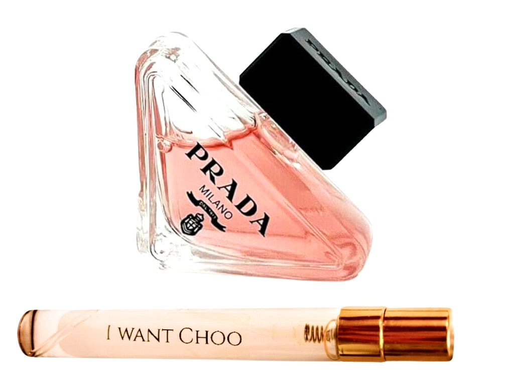 Mini Prada paradoxe eau de  parfum  with a  sample  of  Decant  perfume  I  want choo , original  fragance